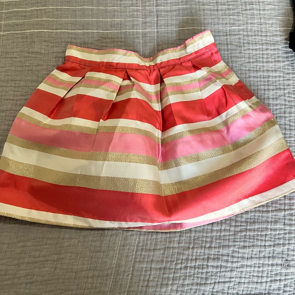 Janie and Jack toddler coral, pink and Gold Striped Skirt
